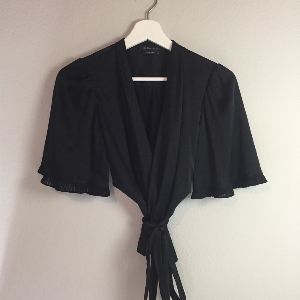 BCBG Black Silk Wrap Blouse